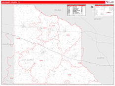 Van Zandt County, TX Digital Map Red Line Style